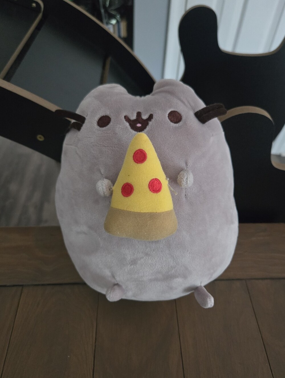 Pusheen Gray Plush Cat Holding Yellow Pizza Slice